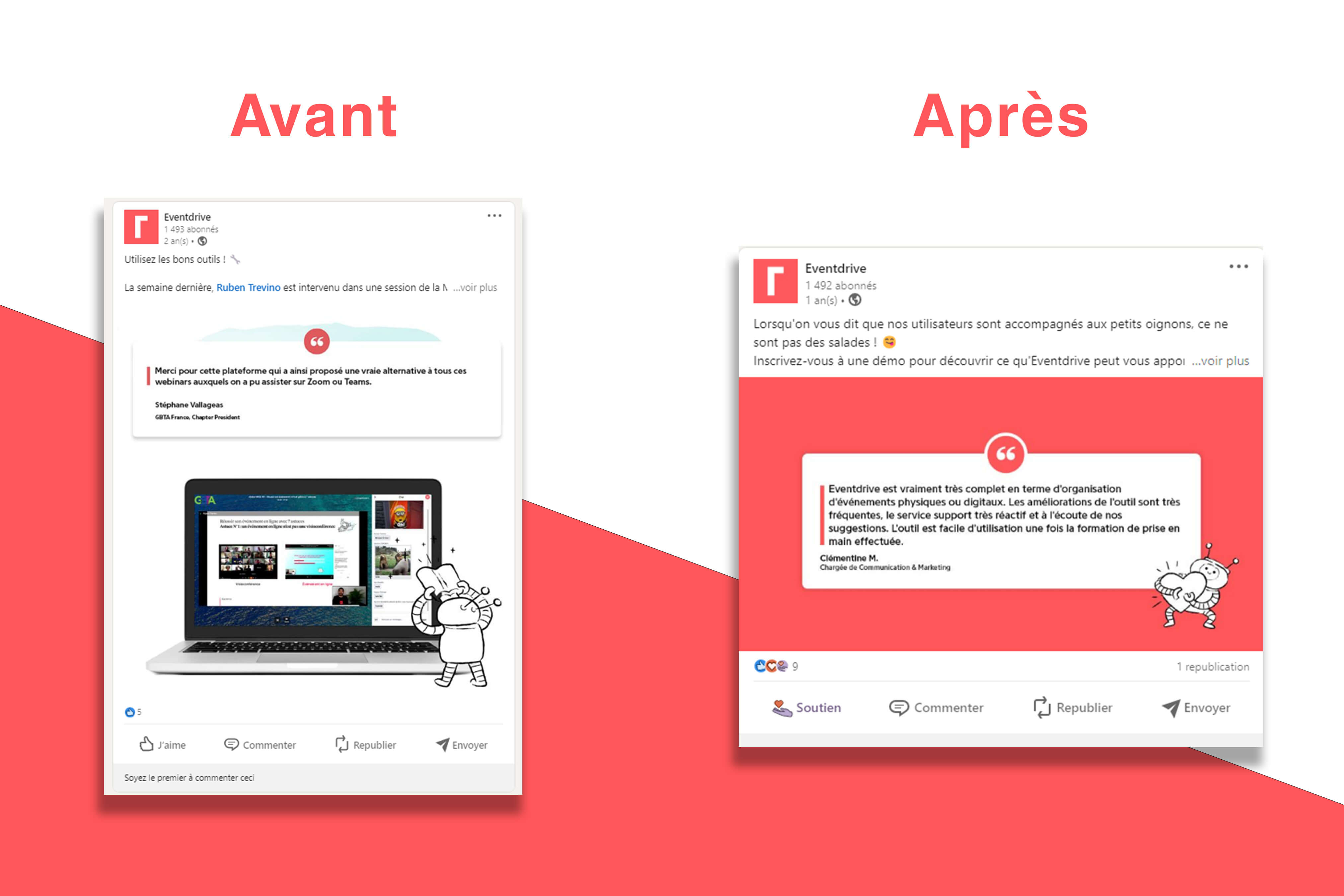 avis avant après sur les réseaux sociaux eventdrive